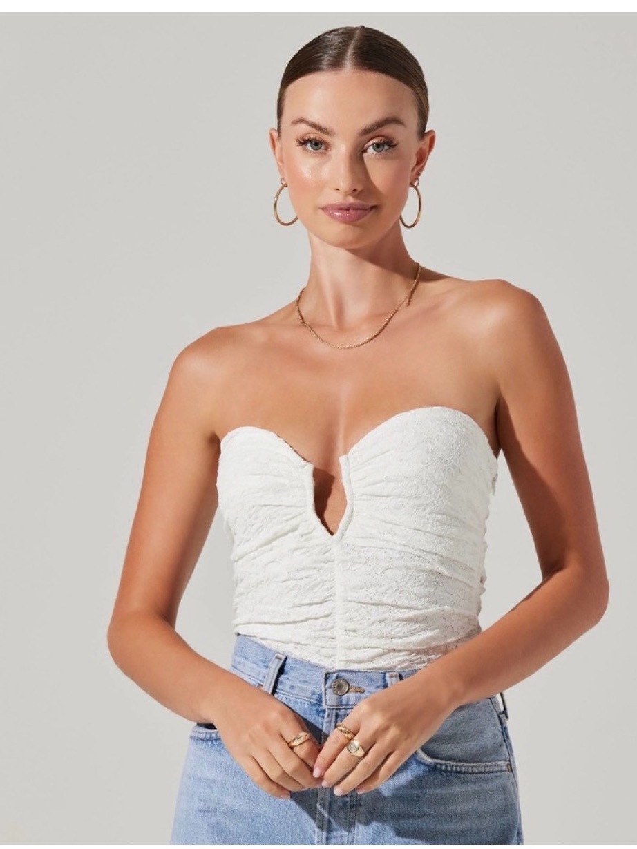 Nwt Astr The Label White Textured Strapless Bodysuit Size Large